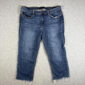 Judy Blue Juniors Size 15/32 Skinny Fit Cropped Capri Jeans Distressed Hem